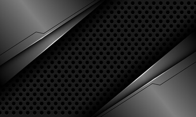 Abstract grey metallic dark circle mesh black shadow geometirc design modern futuristic technology background vector