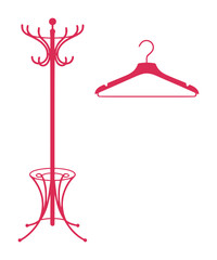 Pink Coat Rack and Hanger Silhouette on White Background