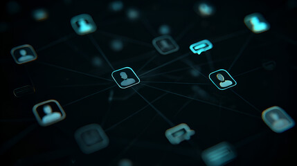 Fototapeta premium Digital Social Network Visualization | Connected People in Virtual Network | Futuristic Online Community Interface 