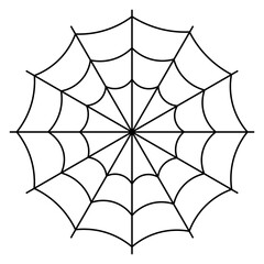 Black spider web silhouette on a transparent background. Simple cobweb design for Halloween decoration, spooky party invitation, autumn craft project, tattoo stencil, and horror theme graphic element