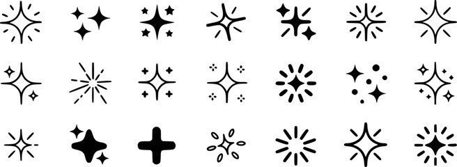 Collection of Sparkle and Star Icons for Design and Decoration