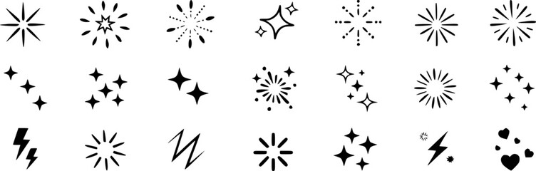 Collection of Sparkle, Starburst, Lightning Bolt, and Heart Icons