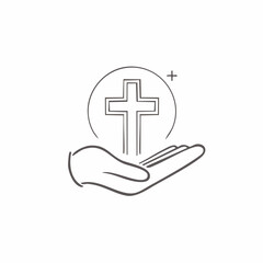Obraz premium Symbolic Hand Holding Cross with Circle and Plus Sign.