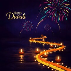 Celebrate Happy Diwali background with festive diya lamps