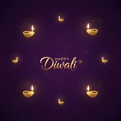 Celebrate Happy Diwali background with festive diya lamps