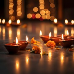 Celebrate Happy Diwali background with festive diya lamps