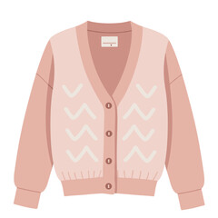 Obraz premium Cozy pink knit cardigan with zigzag pattern on white background 