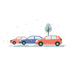 Obraz premium Parked cars covered in snow during winter season in a quiet park 