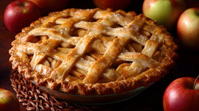 National Apple Pie Day Apple pie with lattice crust - Powered by Adobe