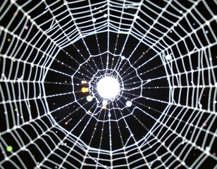Fototapeta premium Closeup Spider Web with Central Orb Black Background