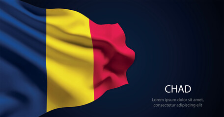 Fototapeta premium Chad national flag with elegant folds on dark background