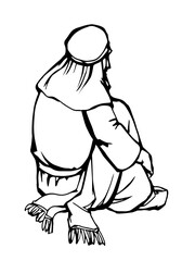 Vector drawing. Man sitting on the ground