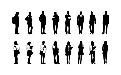 Silhouettes of students, office workers, men and women