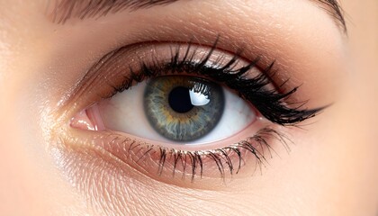 Fototapeta premium Close-up of a woman's eye showcasing intricate details, vibrant colors, and natural beauty in soft lighting