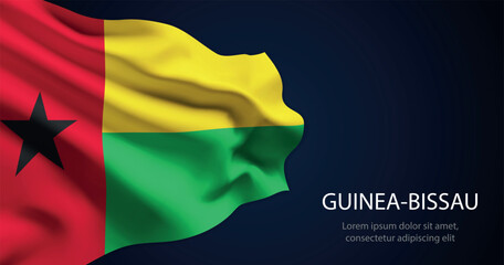 Guinea-Bissau national flag with elegant folds on dark background