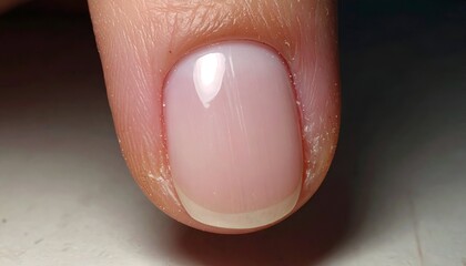 Fototapeta premium Close-up of a perfectly manicured natural nail showcasing glossy finish and healthy appearance