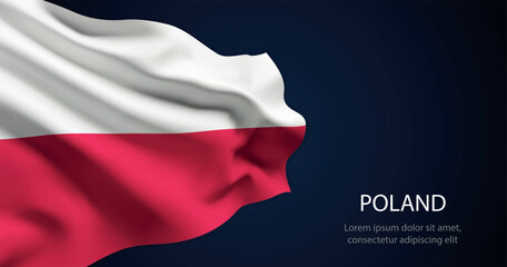 Poland national flag with elegant folds on dark background