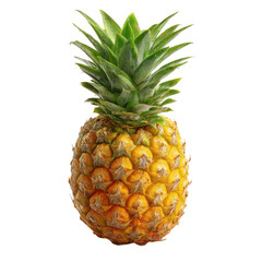 Fototapeta premium Ripe yellow pineapple with green spiky crown on black background tropical fruit