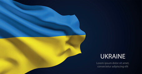 Ukraine national flag with elegant folds on dark background