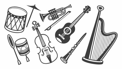 Diverse Musical Instruments Vector Line Art for Music School, Concert Events, and Creative Design
