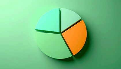 Top-down view of 4 segment pie chart, clean modern design, infographic and data visualization