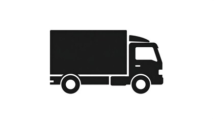 A side view silhouette of a delivery truck, a stylized graphic on a white background