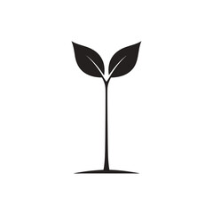 Slim Plant Sprout Silhouette With Two Leaves&mdash;Symbol of Growth, Nature, and Fresh Start