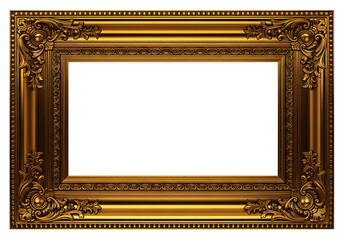 An ornate golden frame with detailed carvings and a blank center