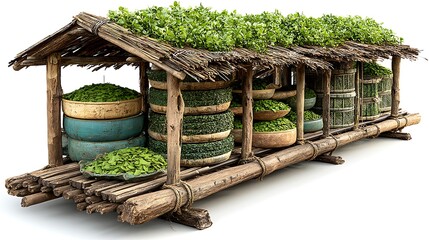 Traditional silk worm farm bamboo trays high resolution picture