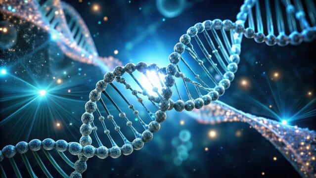 Illuminated Double Helix A Microscopic View of Genetic Code's Intricate Structure and Radiant Luminescence