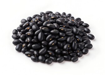 Small pile of dried black beans isolated on white background for Latin and vegan food designs