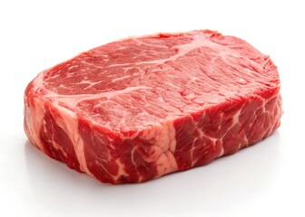 Obraz premium Raw thick marbled beef steak with rich red color isolated on white background for barbecue and meat designs