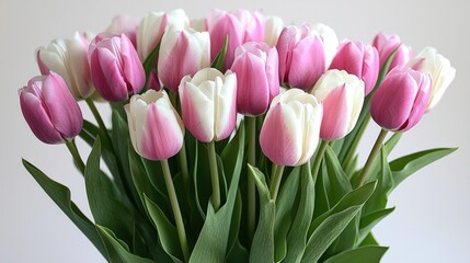 Obraz premium Elegant Bouquet of Pink and White Tulips in Full Bloom.