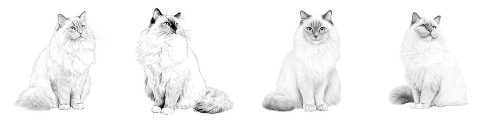 Elegant Ragdoll Cat Portraits - Fluffy and Regal Pet Illustrations