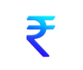 Glossy Indian Rupee symbol in blue gradient with sleek curves and reflective edges, 3D Illustration