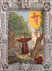 SALZBURG, AUSTRIA - SEPTEMBER 6, 2025: The ceiling fresco of Stigmatization of St. Francis of...