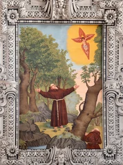 Schilderijen op glas Jezus Christus SALZBURG, AUSTRIA - SEPTEMBER 6, 2025: The ceiling fresco of Stigmatization of St. Francis of Assisi by Fra Arsenio (Donato) Mascagni (1579–1636) und Ignazio Solari.  © Renáta Sedmáková
