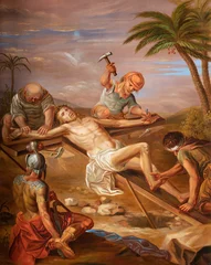 Schilderijen op glas Jezus Christus SALZBURG, AUSTRIA - SEPTEMBER 6, 2025: The painting of Jesus is nailed to the cross in the church Pfarrkirche Mülln by unknown baroque artist.  © Renáta Sedmáková