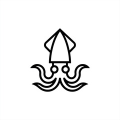 Simple outline icon of a squid or octopus with tentacles minimalist line art design