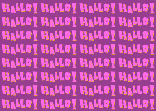 Hallo lettering pattern illustration on pink background