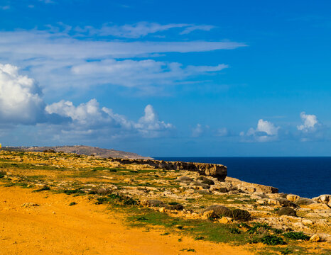 Mediterranean sea view from the cliffs on Malta Island.