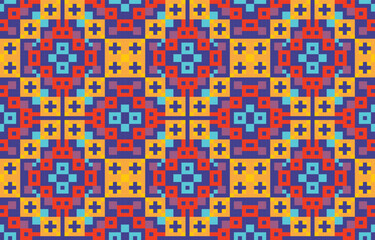 Geometric Pixel Pattern Colorful Mosaic Design for Background, Carpet, Wallpaper, Clothing, Wrapping, Batik, Fabric, Vector Illustration, Embroidery Style.