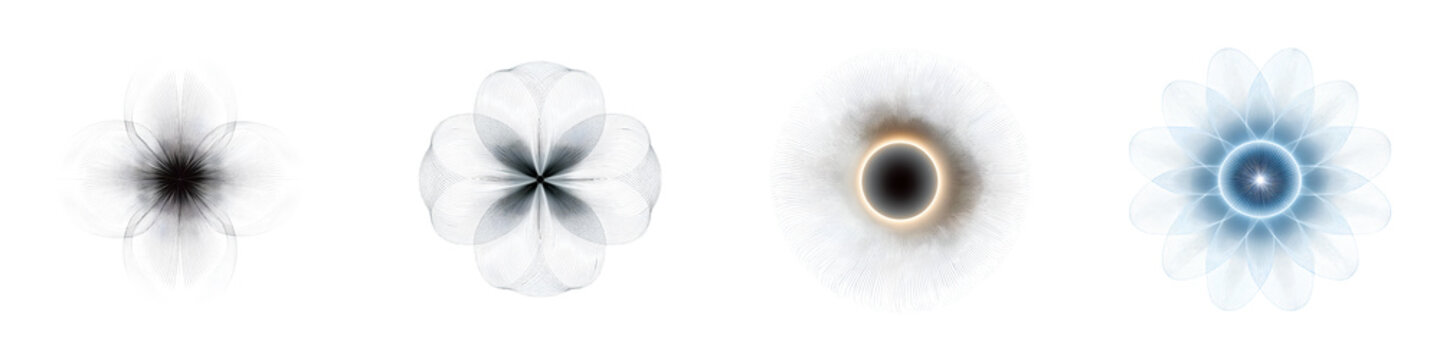Abstract Flower Design: Four Geometric Floral Shapes on White Background