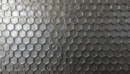 Abstract Grunge Hexagon Metal Panel Background Texture with Split Finish Aesthetic