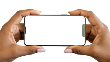 Realistic Female Hands Holding Gaming Smartphone Close-Up on Transparent Background