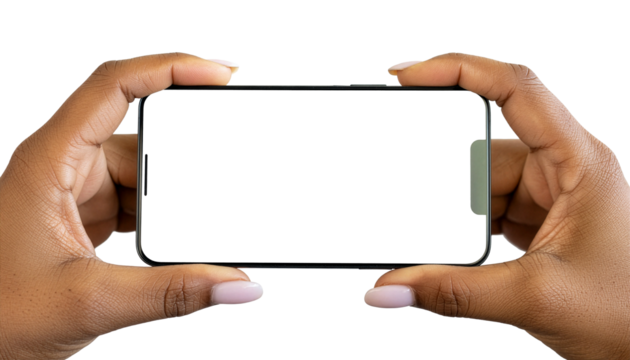 Realistic Female Hands Holding Gaming Smartphone Close-Up on Transparent Background