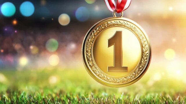 Celebration of a thrilling championship game where athletes strive for greatness. Witness the joy of winning as the gold medal is awarded on the field.