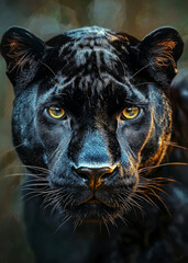 Obraz premium Intense Gaze of a Majestic Black Panther in Natural Light