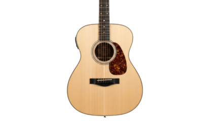 Acoustic guitar with a light wood finish and a tortoise-shell pickguard