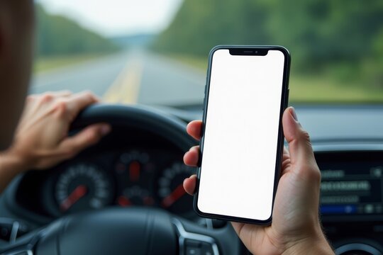 Reflection of Car Dashboard in Phone Held by Person